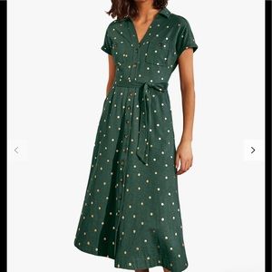 Boden Thomasina Palm Leaf gold dots midi dress 8 EUC